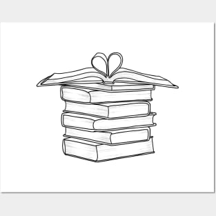 Book Stack Line Art | Books Line Art Posters and Art